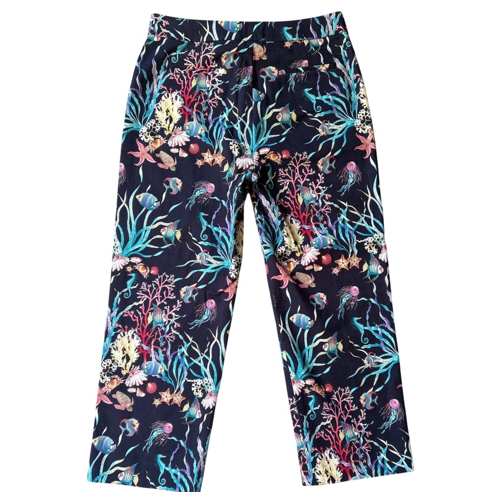 J.Crew Collection Womens Navy Under the Sea Life Print Cropped Pants Size 4 - Picture 4 of 8